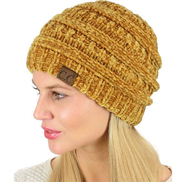 Set of 2 C.C Women's Winter Hats, Trendy Beanie Cap, Army Green, Mustard NWT - Picture 3 of 7